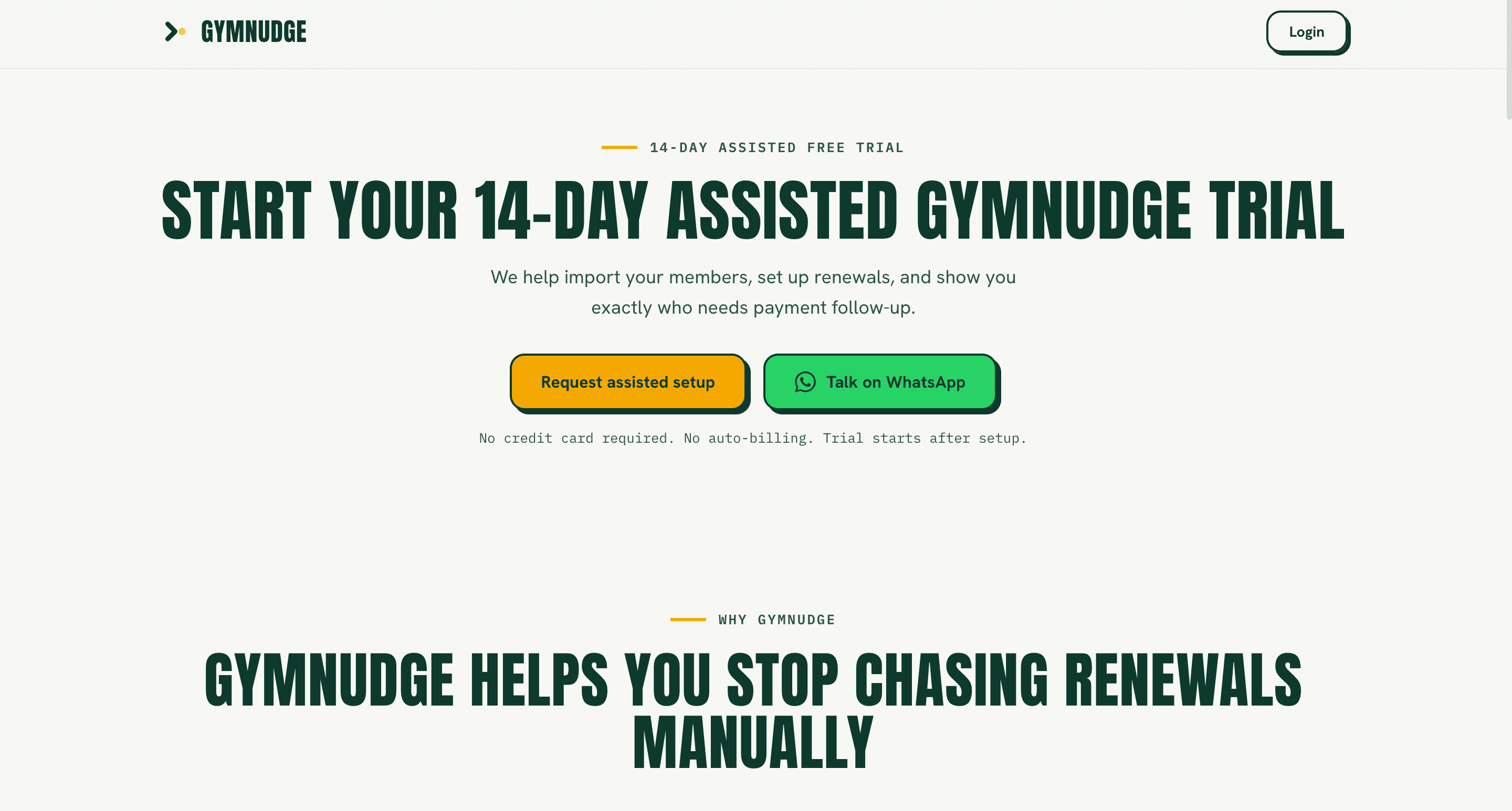 GymNudge 14-day assisted free-trial landing page